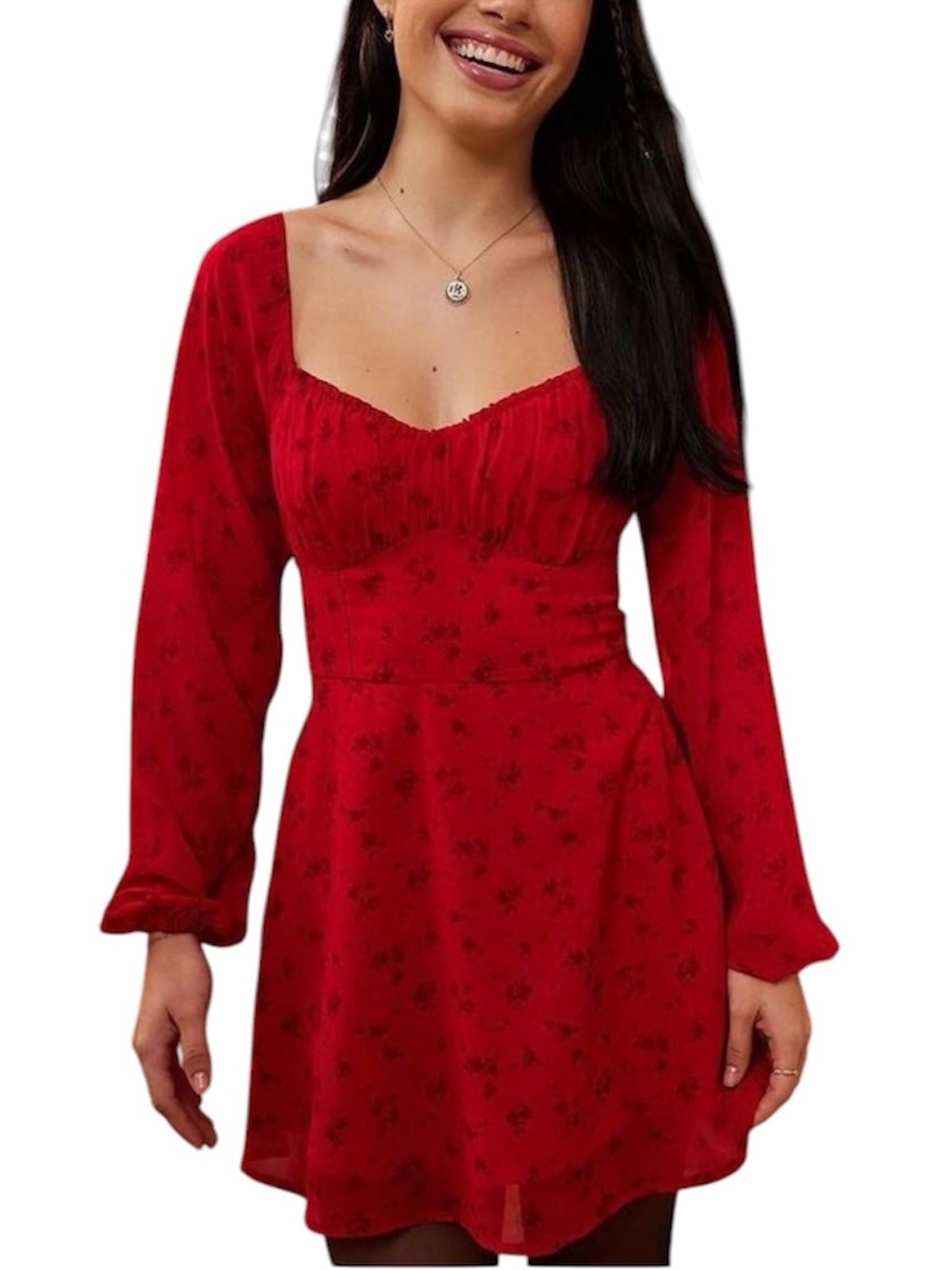 Hollister Red Floral Ruched Dress XXS - Picture 2 of 7